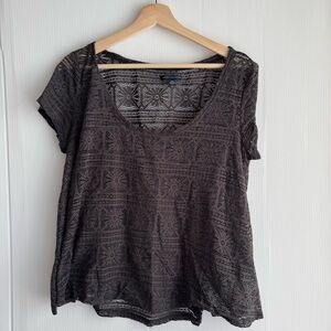 American Eagle Outfitters Black Patterned Short Sleeve Top